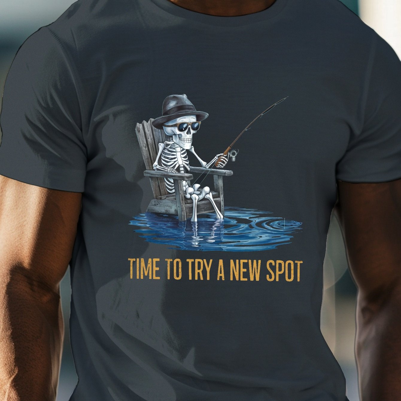 TEMU Plus Size Men's Summer T-shirt, Skeleton Fishing Graphic Print Short Sleeve Tees Trend Casual Tops For Daily Life, Big & Tall Guys, Plus Size