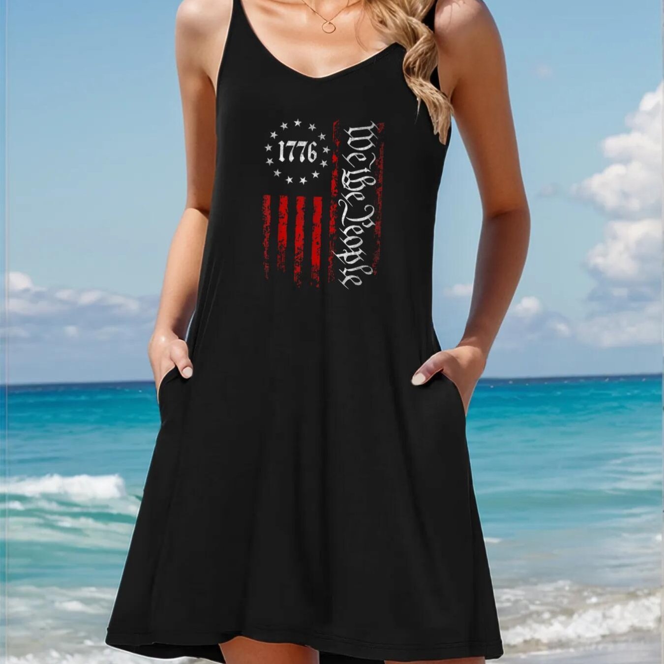 us flag   of the usa patriotic   sleeveless dress for women casual lightweight machine washable spring and summer wear
