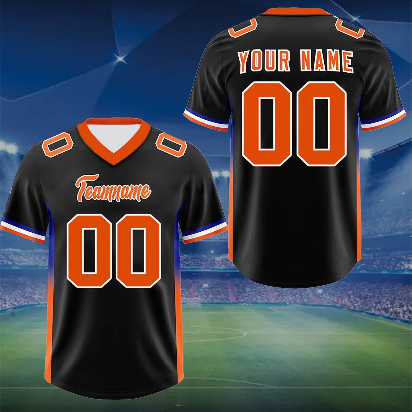 TEMU Customizable Soccer Jerseys - Personalized Name And Number, V-neck Short-sleeved Orange Gradient Design, Lightweight Polyester Summer Training,