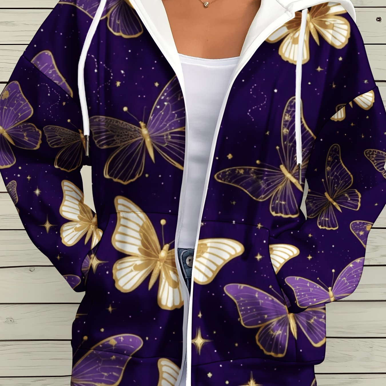 TEMU Plus Size, Women's Cardigan With Purple And Pattern, Casual Purple And Pattern, Autumn/ Design Zipper Sweatshirt Pattern Knitwear