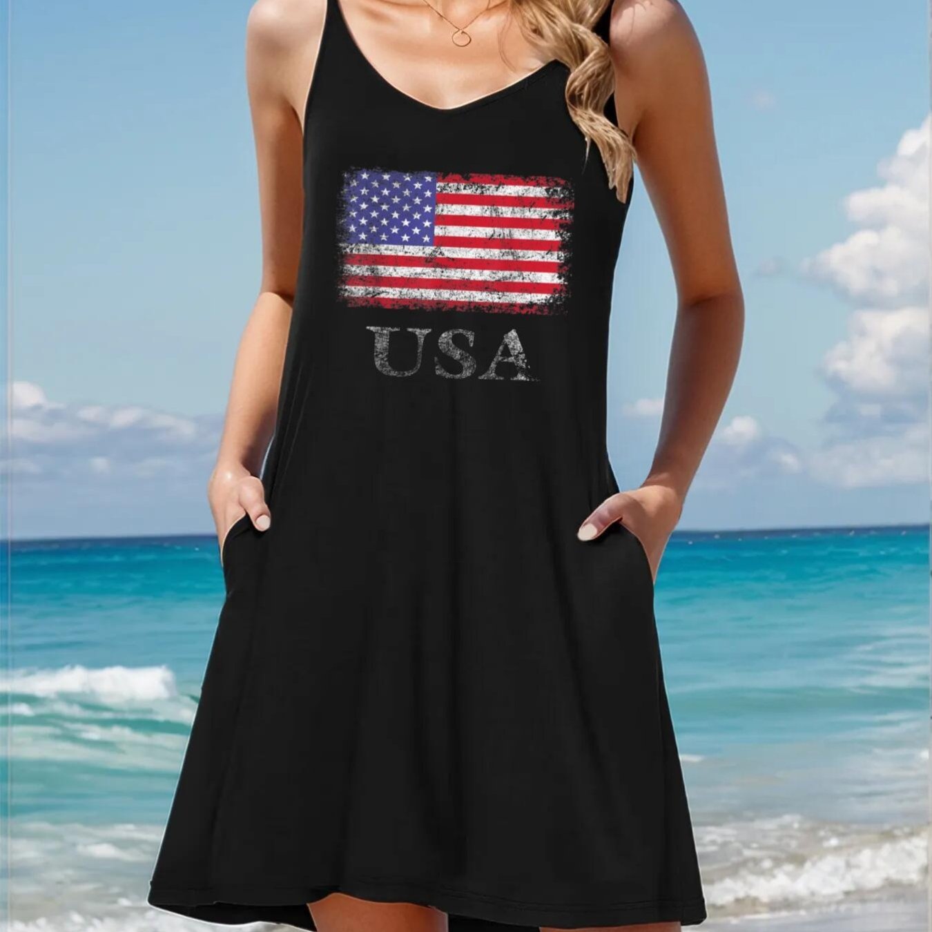 american flag usa united states of america us   sleeveless dress for women casual lightweight machine washable spring and summer wear