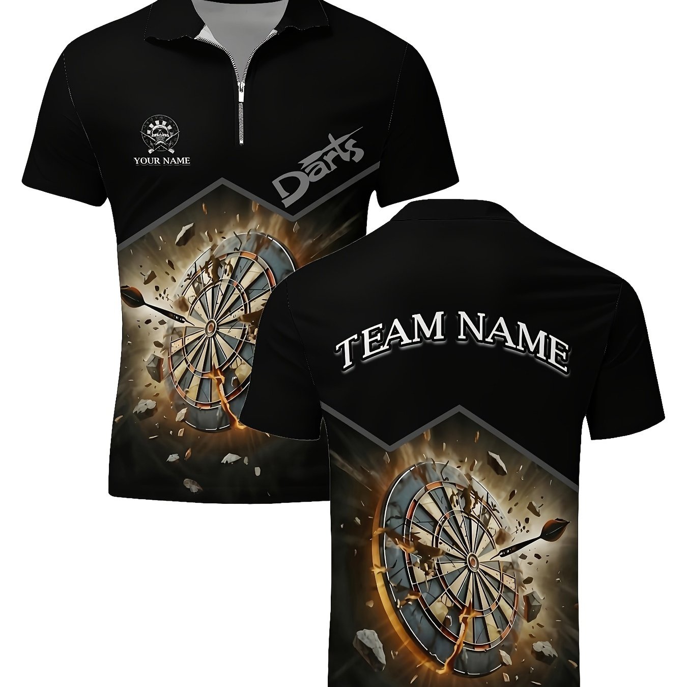 TEMU Dart Player Themed Half-zip Shirt, Personalized With Name/team Name, Print Dart Patterns, Classic Regular Fit, Suitable For Training,