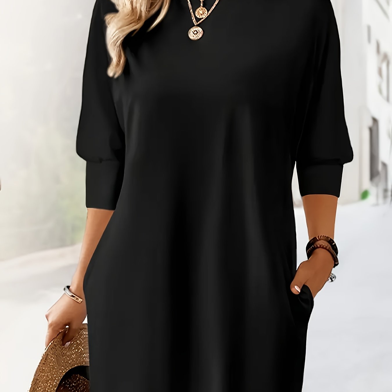 TEMU Women's Short Loose Autumn Winter Dress, Urban Fashion, Elegant