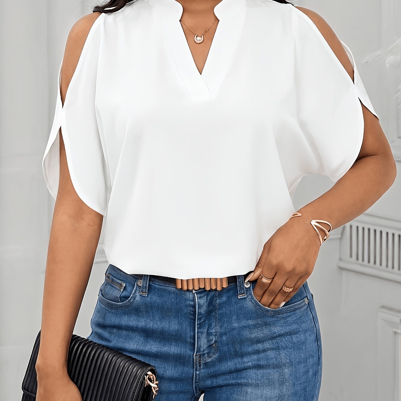 TEMU Vestido elegante para mujer, blusa de color liso para mujer con hombros descubiertos y abullonada, top