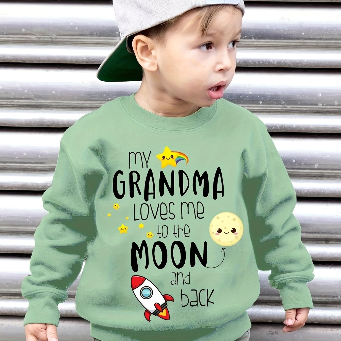 Boys' Autumn Fleece Sweatshirt My Grandma Me And Back Letter Pattern Casual Long Sleeve Pullover