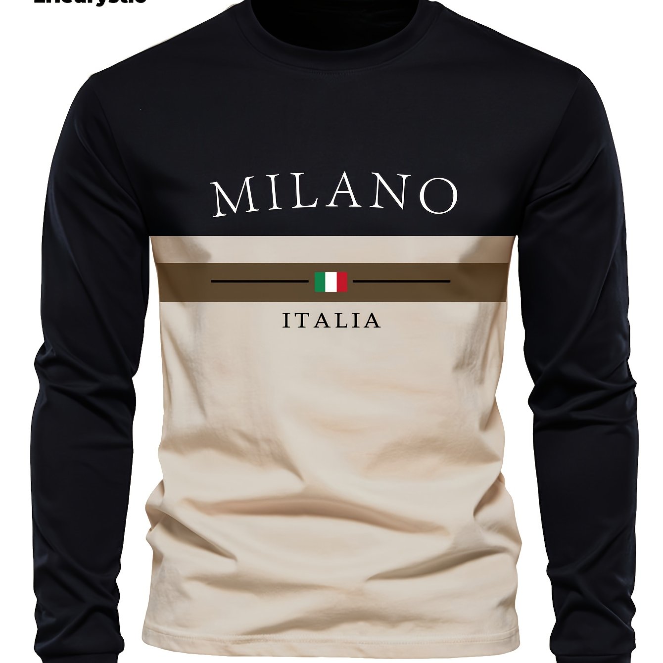 Image of 3d -block Print Men's Casual Sports Round-neck Long-sleeve T-shirt For Autumn And