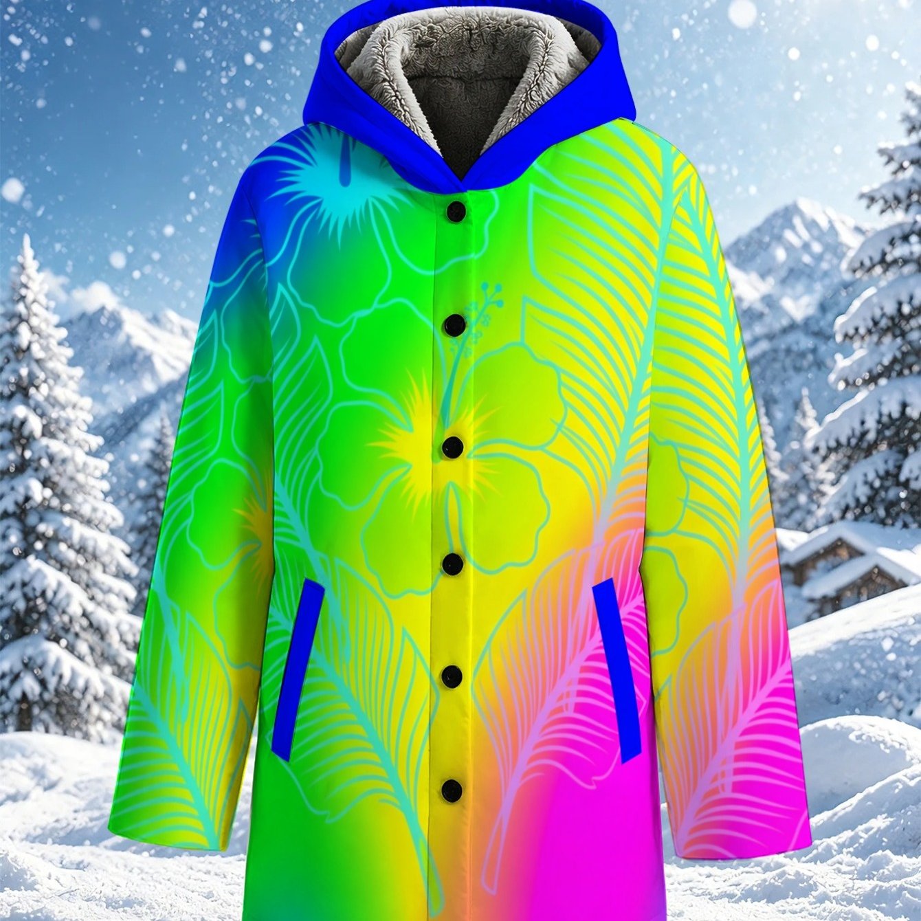 TEMU Lianyaoshi[printed Designnot Textured]women's Fleece-lined For Autumn Winter Vibrant Neon Gradient Print, Lightweight Warm, Perfect For Snowy