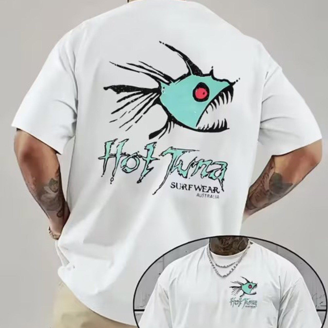 TEMU Men' T-shirt With Fish Print - Fashionable Sportswear