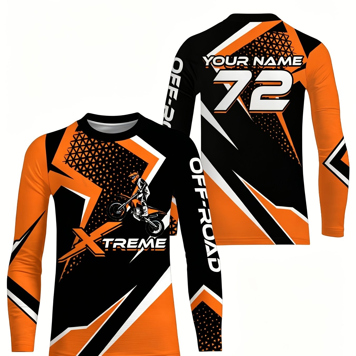 TEMU Maillot de Motocross Personnalisé à Manches Longues | Maillot de Course pour Hommes | Maillot de VTT et Motocross | Haut à Col Rond et Manches