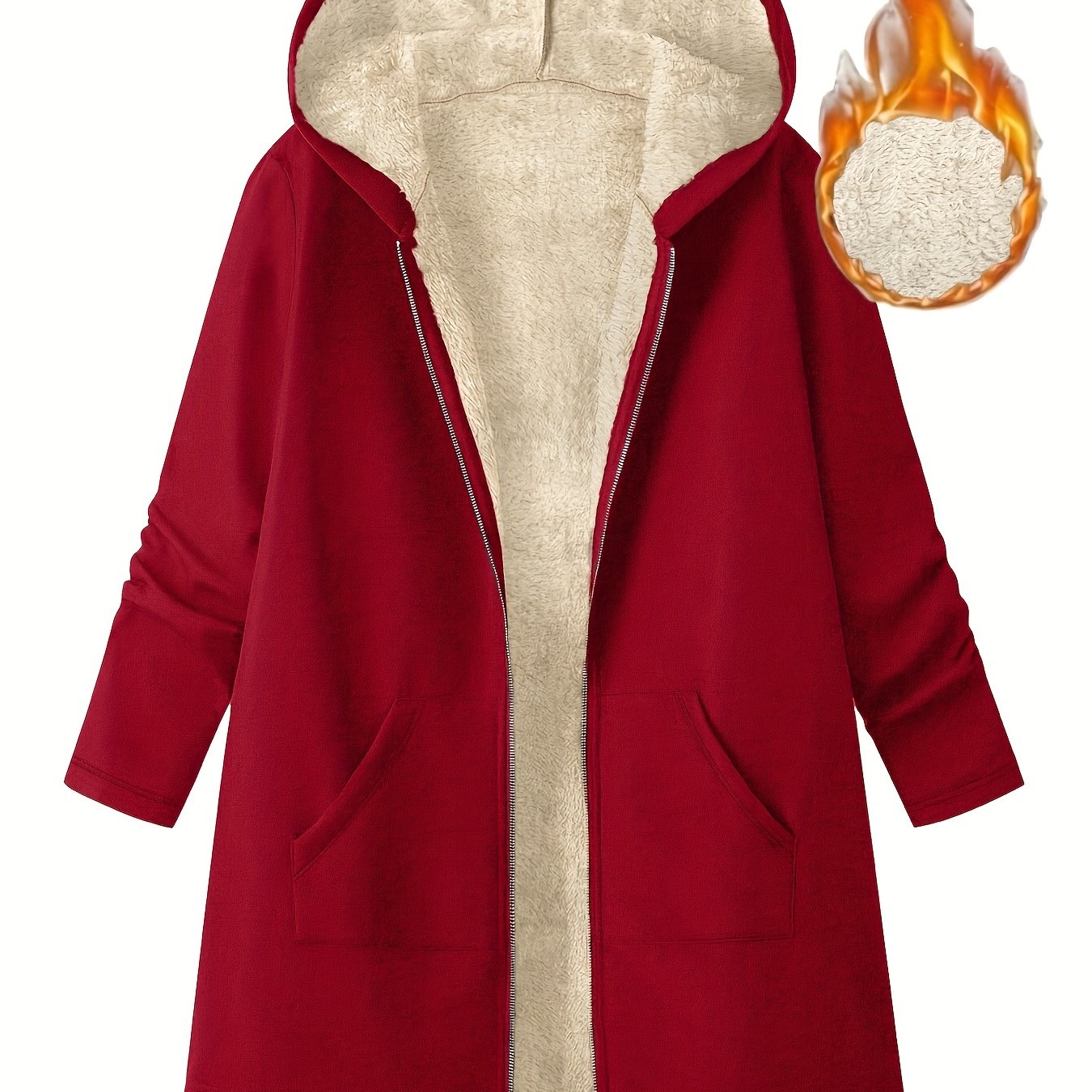 TEMU Plus Size, Winter Women's Warm Plush Pocket Hooded S Jacket