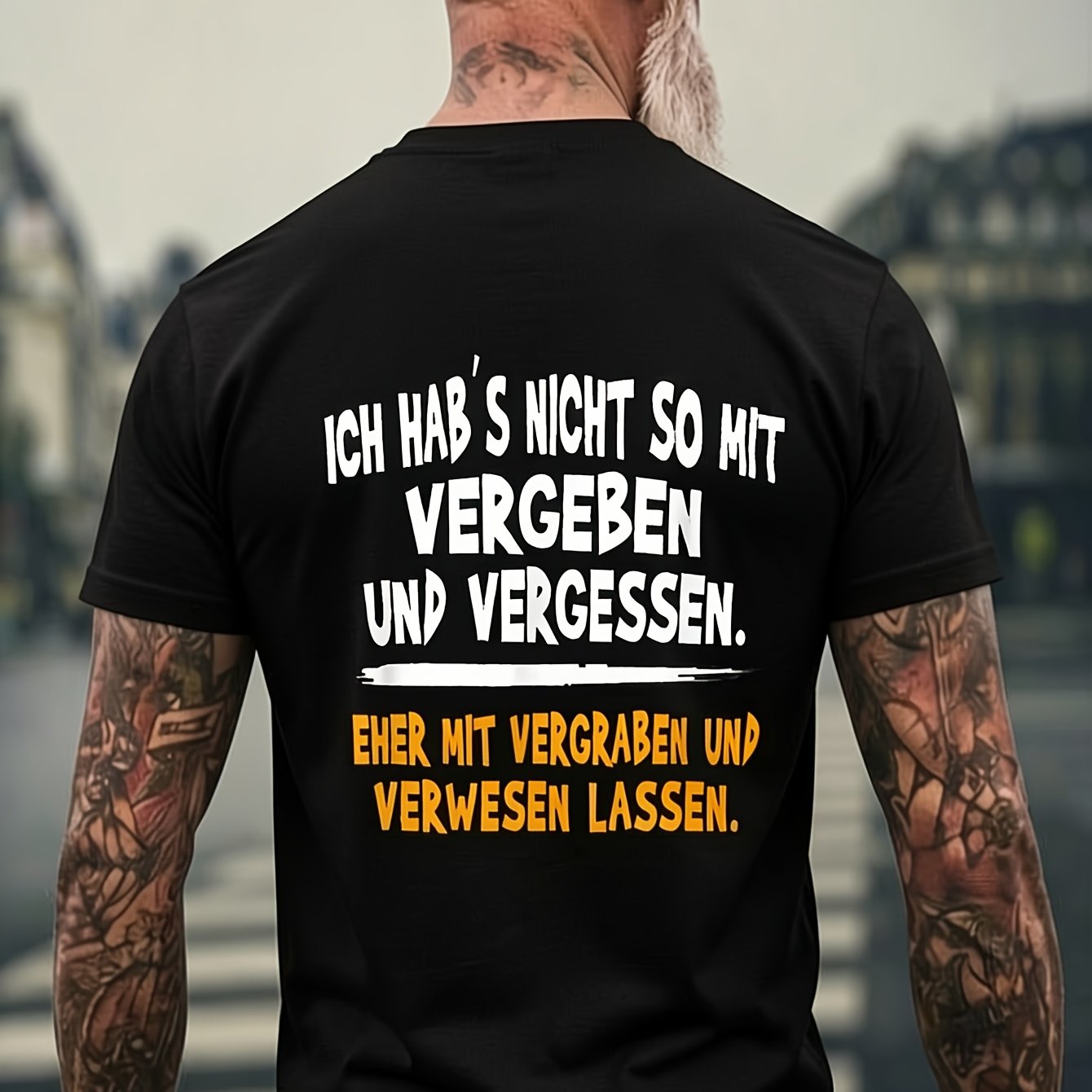 Image of Men's Featuring A German Saying 't Have Much To Do With Forgiving And Forgetting; , To Bury Things And Perfect For Casual Beach , Plus Size