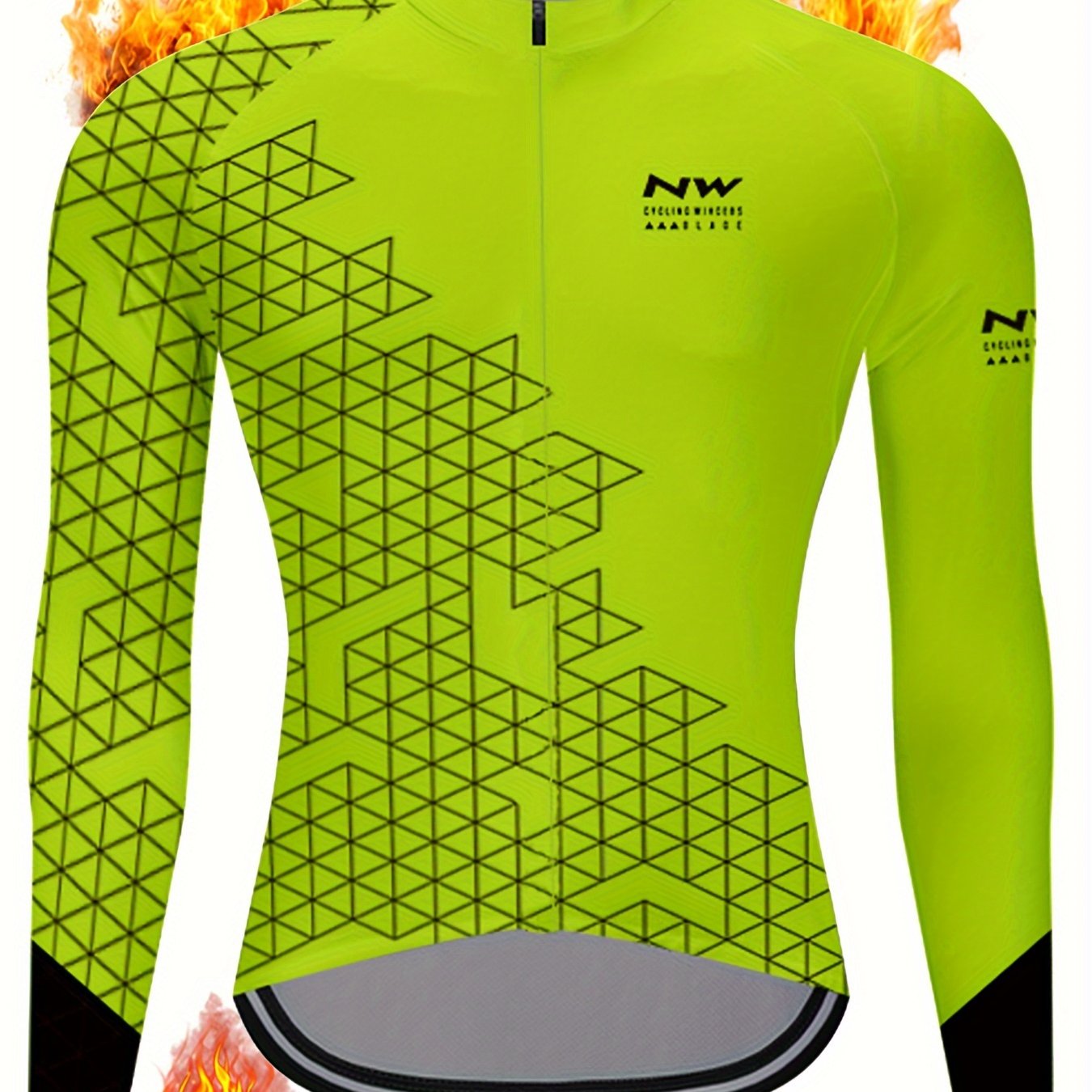 TEMU Moxilyn Thermal Fleece Cycling Jersey For Men, Long Sleeve High Visibility Sports Top With Full Zipper And Reflective Stripes, Autumn/winter