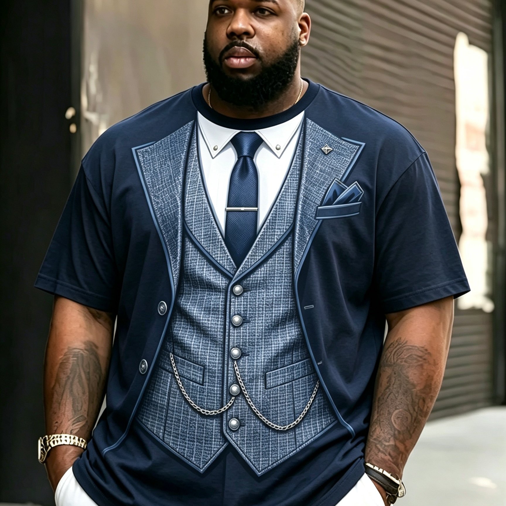TEMU Men's Plus Size T-shirt, Fashionable Short-sleeve Summer Crew Neck Pullover Top, Graphic Print Apparel, Casual And Comfortable Base Layer,