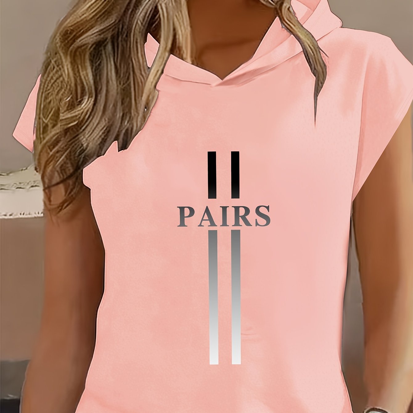E-shop 1 Stück Damen Y2K Französisches PARIS Print Kapuzen-T-Shirt - Verlaufstreifen Kurzarmtop mit Eiffelturm, geeignet für Fitness, Casual Wear,