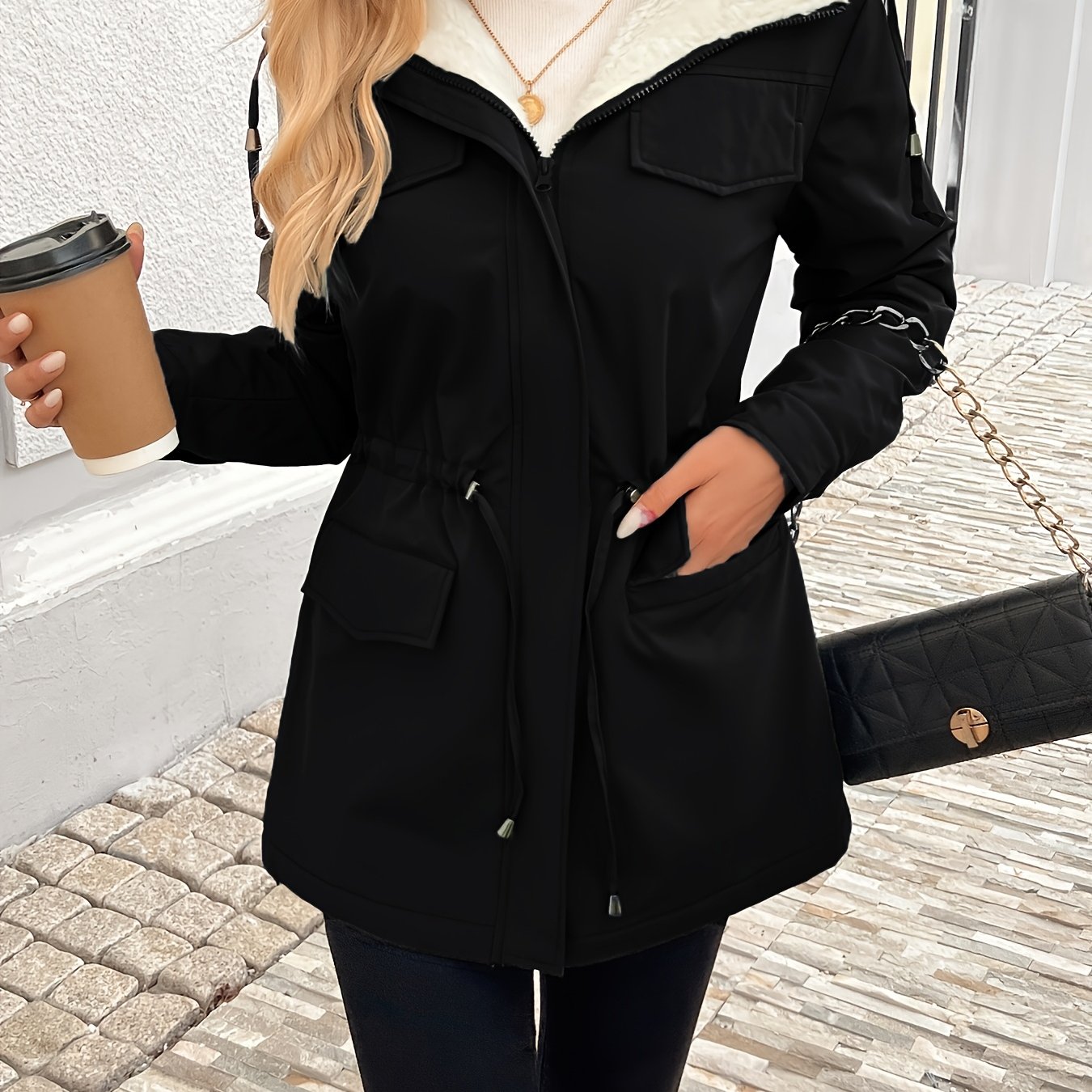 TEMU Robe d'hiver décontractée et sportive à capuche pour femmes avec doublure en - Une pièce de haute qualité et conçue, parfaite pour un
