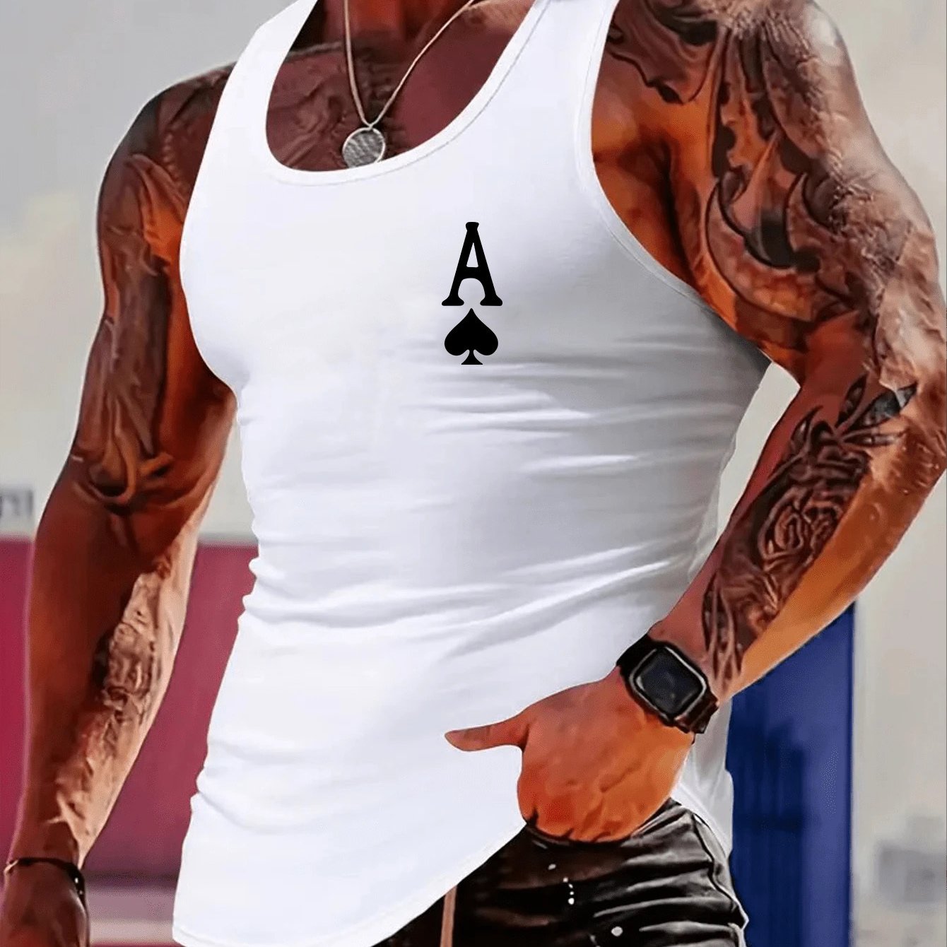 TEMU Men's Sleeveless Muscle Builder Tank Top - Gym Shirt With Print, Breathable Workout Shirt For Bodybuilding, Running, Training - Non-see-through