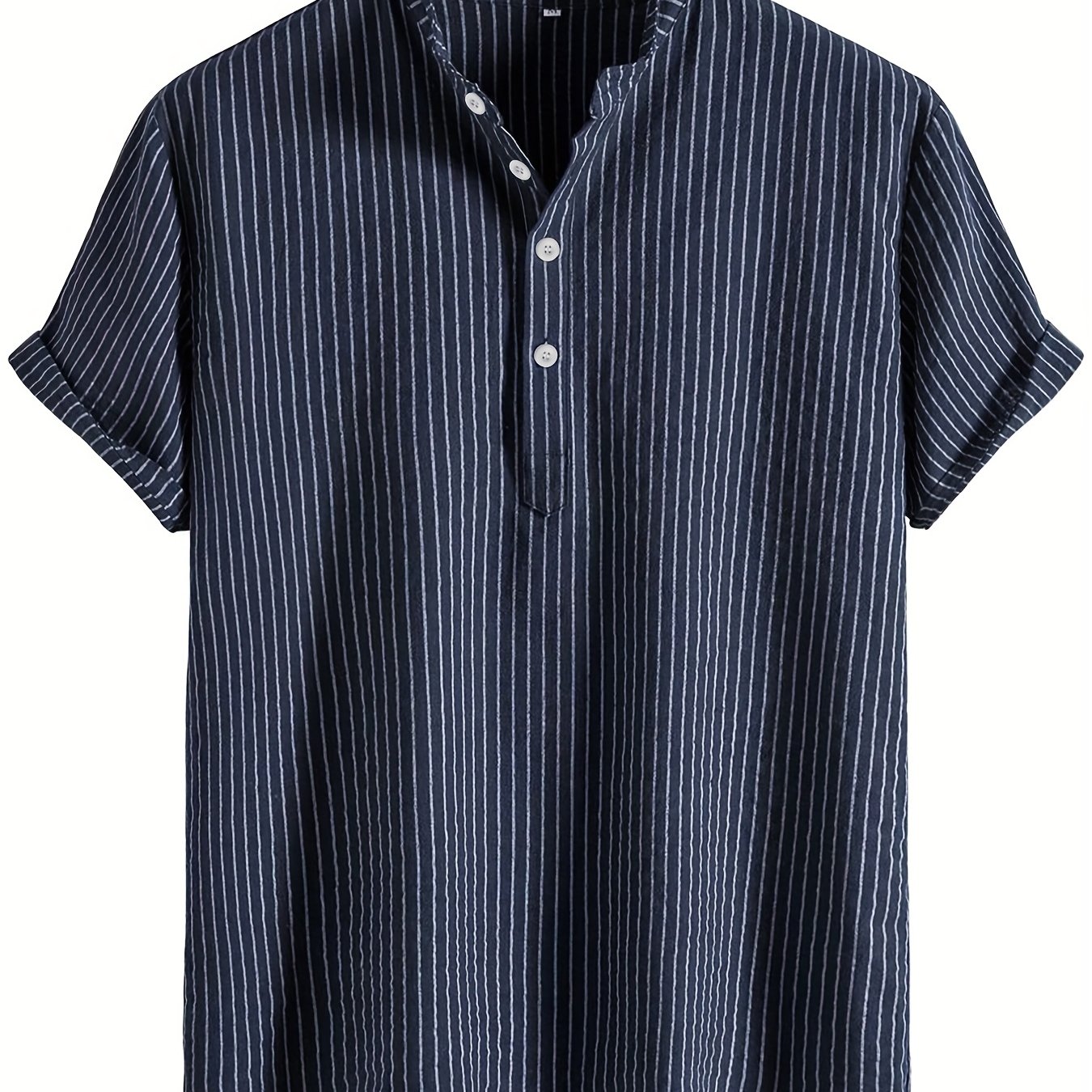TEMU Men's Textured Stripe Breathable Fabric Design Stand Collar Short Sleeve Fashion Casual Outdoor Shirt
