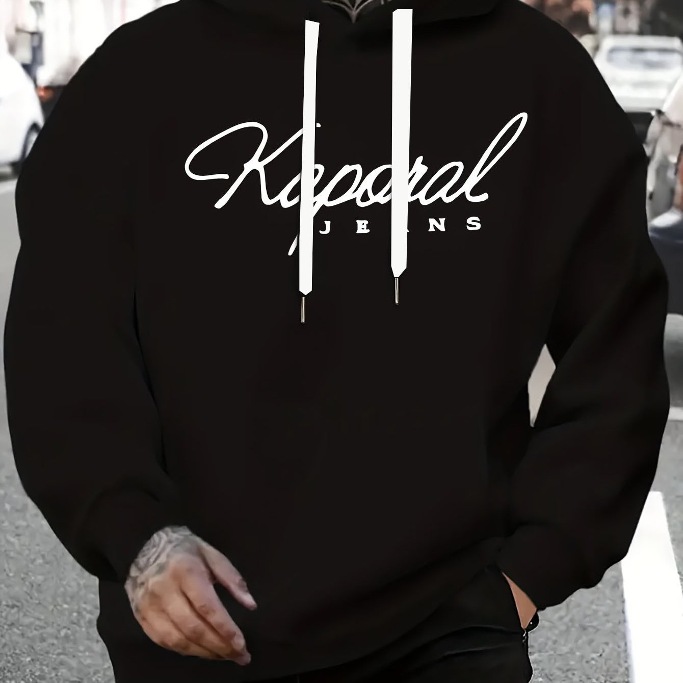 TEMU Sweat à capuche pour homme, Sweat-shirt décontracté avec motif Kaporal, Sweat à capuche pour homme, Manches avec motif, Motif , Tissu en