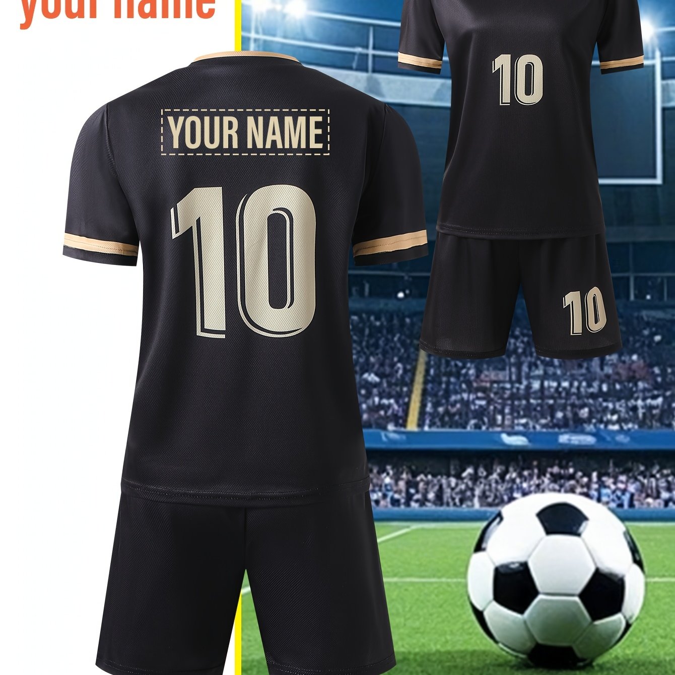TEMU Personalized Diy - Youth Quick-dry Soccer Jersey And Shorts Set - Lightweight, Breathable, And Sporty Soccer Attire, Perfect For Sports,