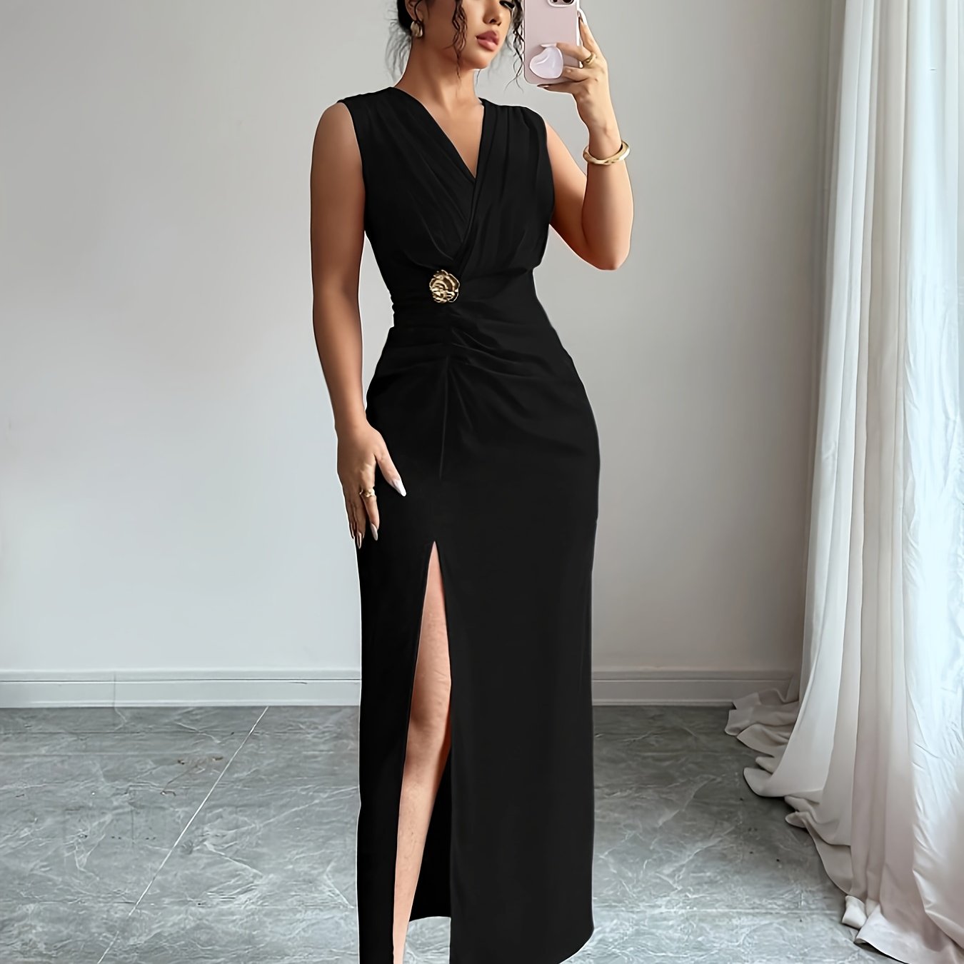 TEMU Women's Formal Dress, Slit Pleated Slim Fit For Birthdays & Events/office/church/wedding/holiday Evening Wear/business Casual Women's