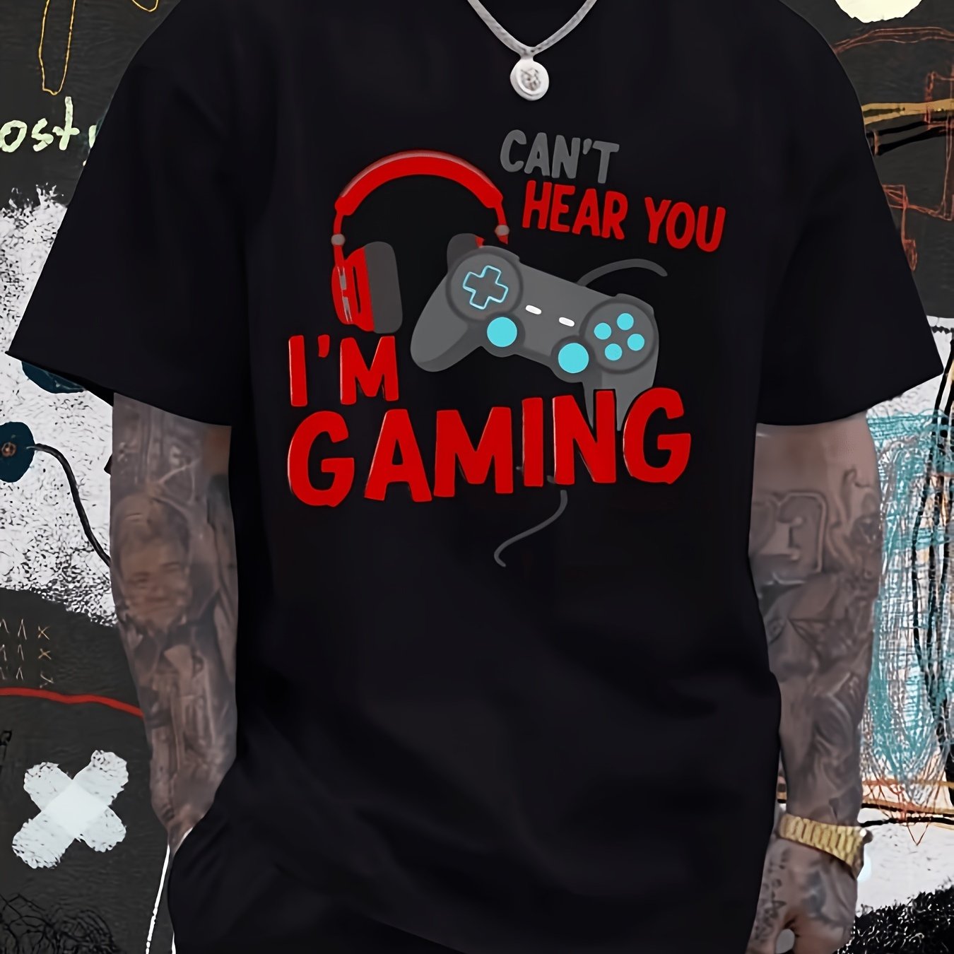 TEMU I You, I'm Playing Games. Headphone Controller Printed T-shirt, Fun Shirt, Men'patterned T-shirt, 220g, Soft And Comfortable Short Sleeve