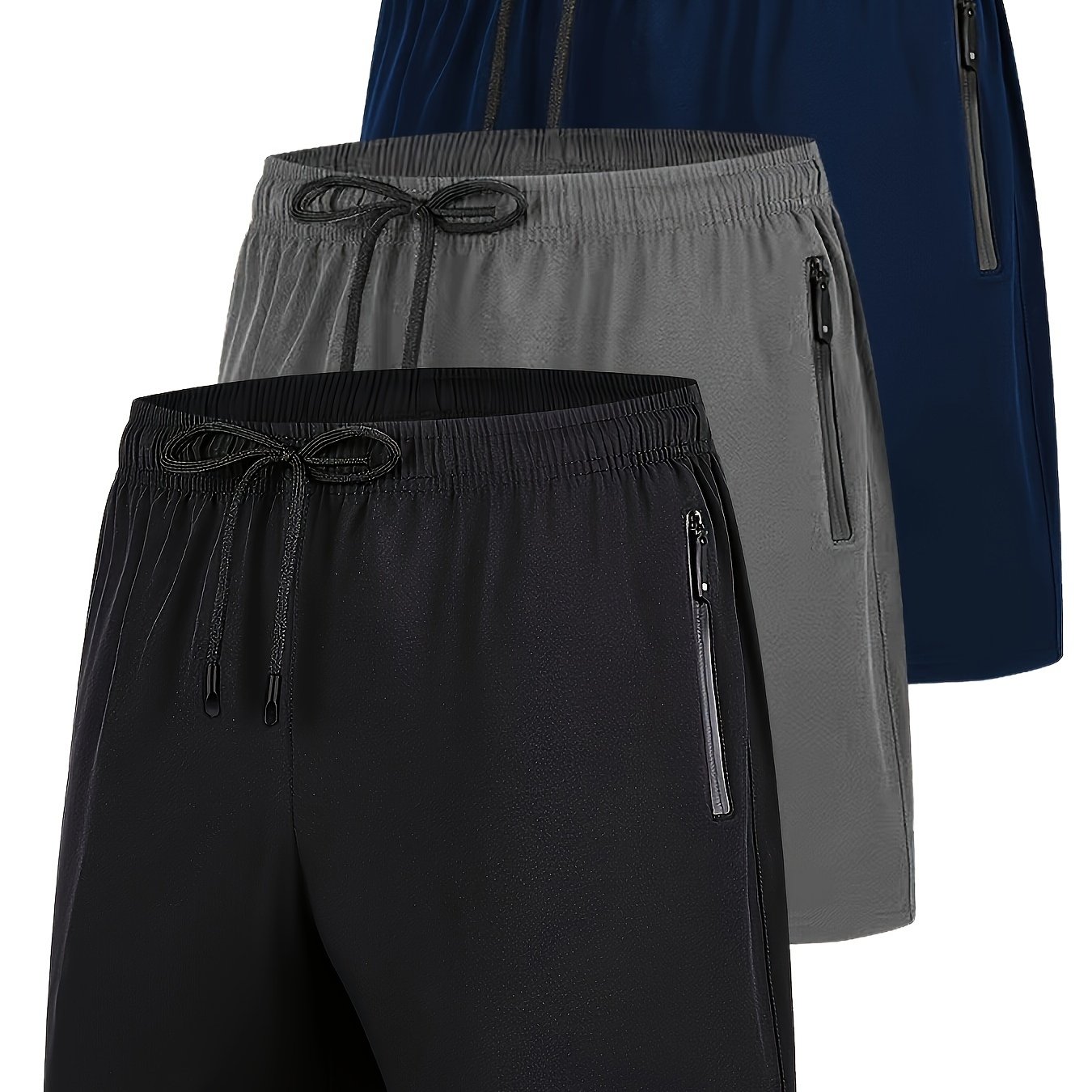 Image of Men's Shorts 3pcs Set, 3pcs Set, Athletic Thin Shorts, Running, Fitness, Cycling, Hiking, Swimming, Quick-drying, Breathable Stretch Shorts
