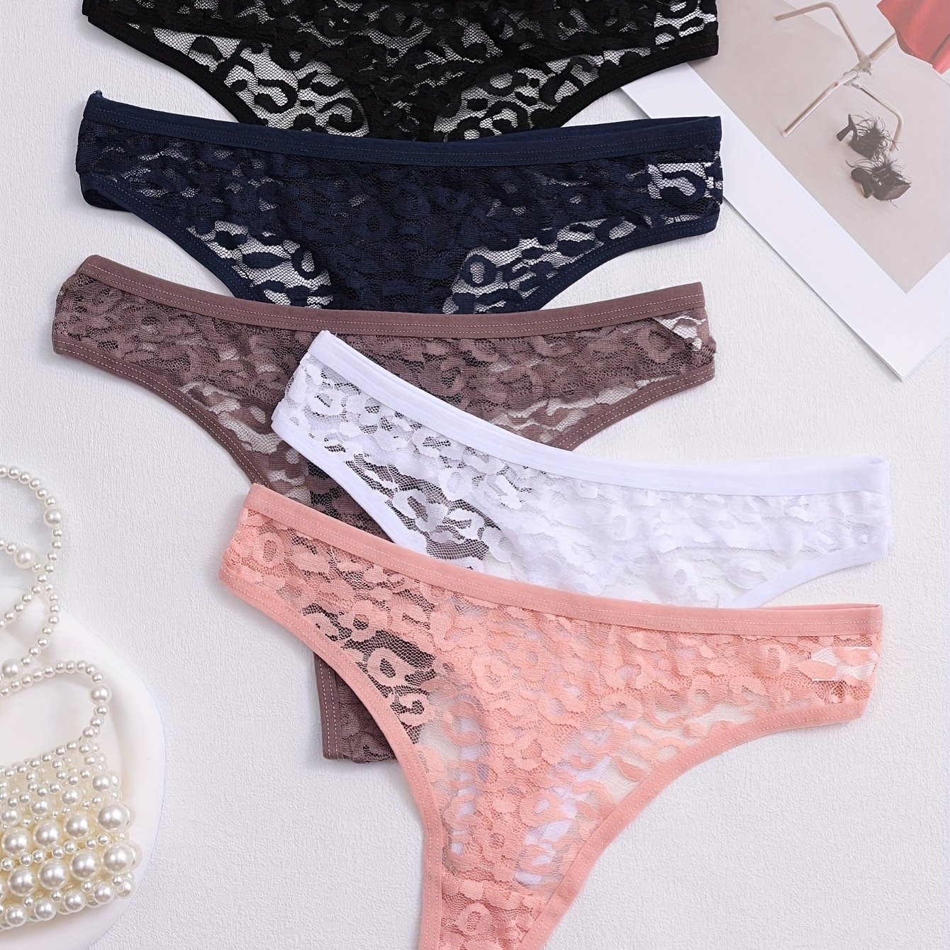 5pcs For Women, Mid-rise, Transparent , Sexy Lingerie, Breathable Underwear In