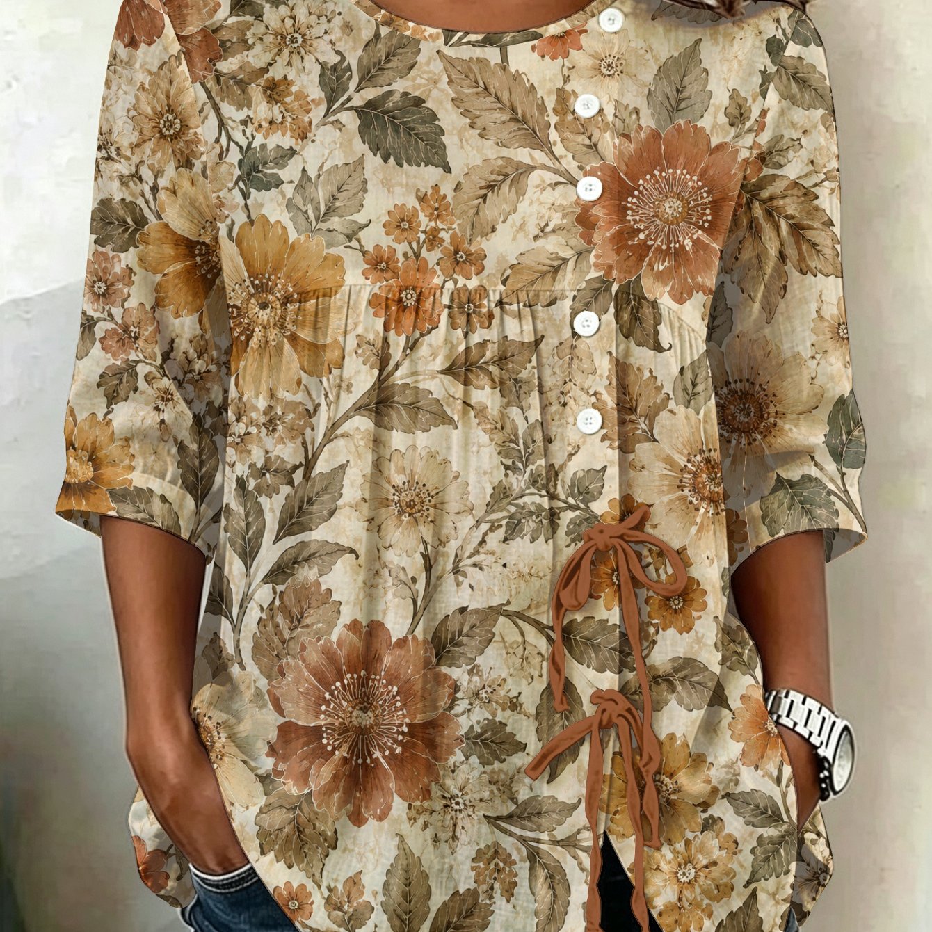 TEMU Plus Size, Vintage Floral Print Womens Plus Size Button Long Sleeve Top Oversized Longline Essential Spring Summer Trend High Quality Pattern