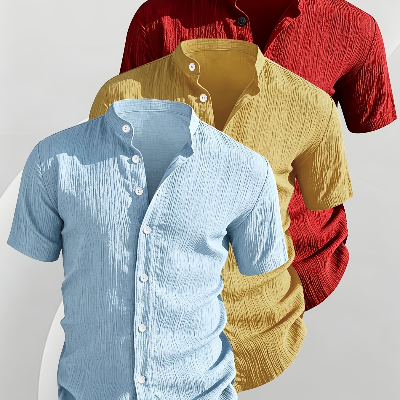 TEMU ['s Obm] Men's Fashion Casual Versatile Solid Color 3pcs Short Sleeve Shirt Set, Suitable For Summer, Daily , And Parties