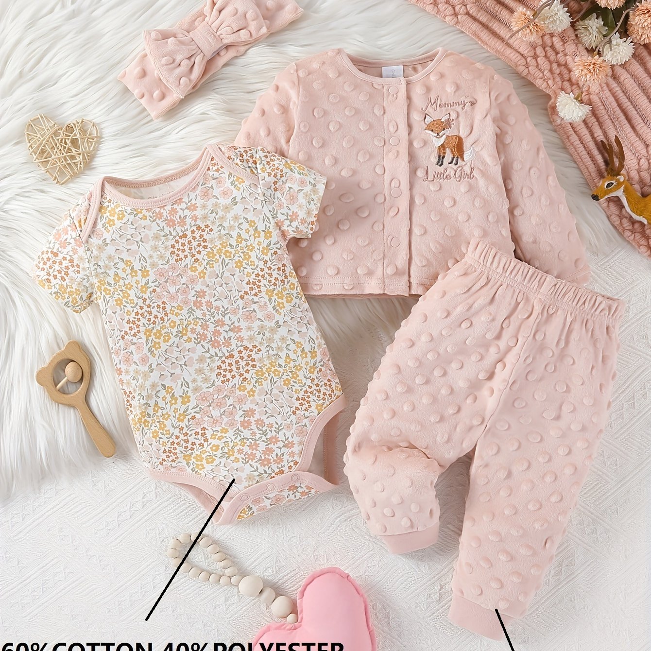 Image of Four-piece Set Autumn And Winter Girl Cartoon Cute Style Velvet Long-sleeved Hair Tie Baby Girl Set, For Outdoor