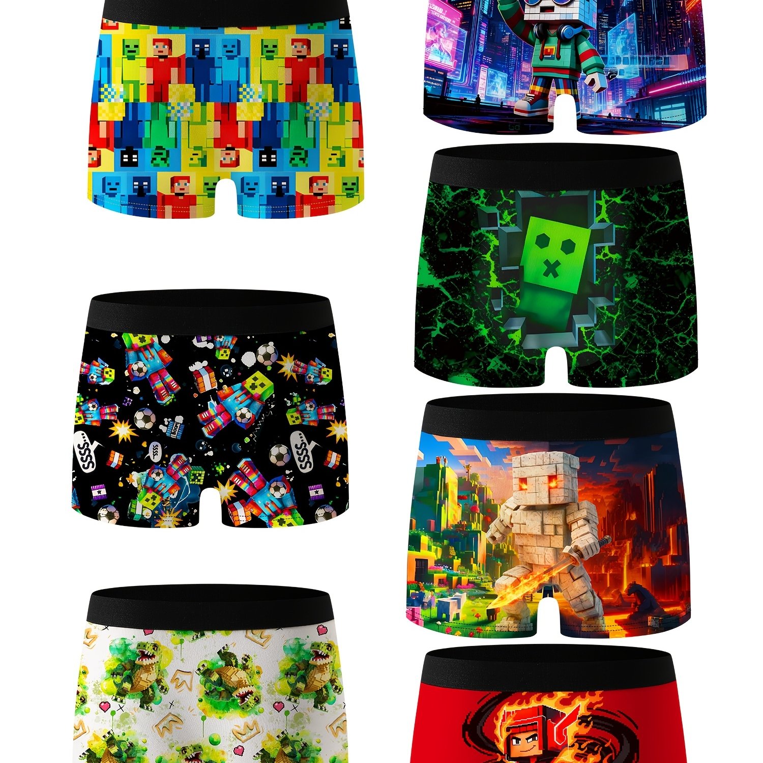 E-shop 7-teiliges Sortiment Jungenunterwäsche-Set, Bequeme Homewear mit Urban Style Fußball-Print, Weiche Komfortable Boxershorts für Jungen von 4-12