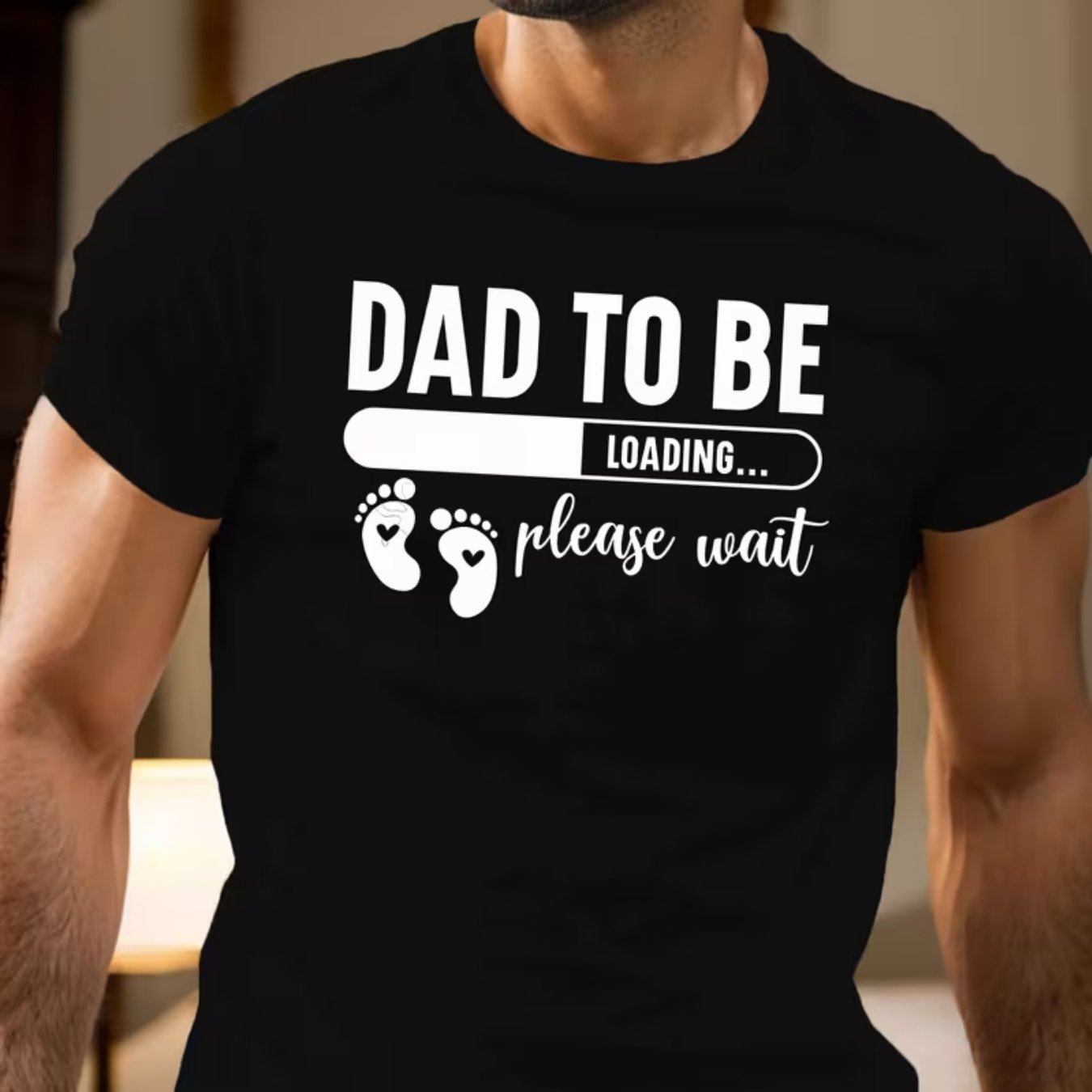 TEMU Men's "dad To Be" Loading T-shirt - Stylish And , Soft And Breathable, 100% Polyester Fiber, Round Neck, Short Sleeve Summer Shirt, Perfect For