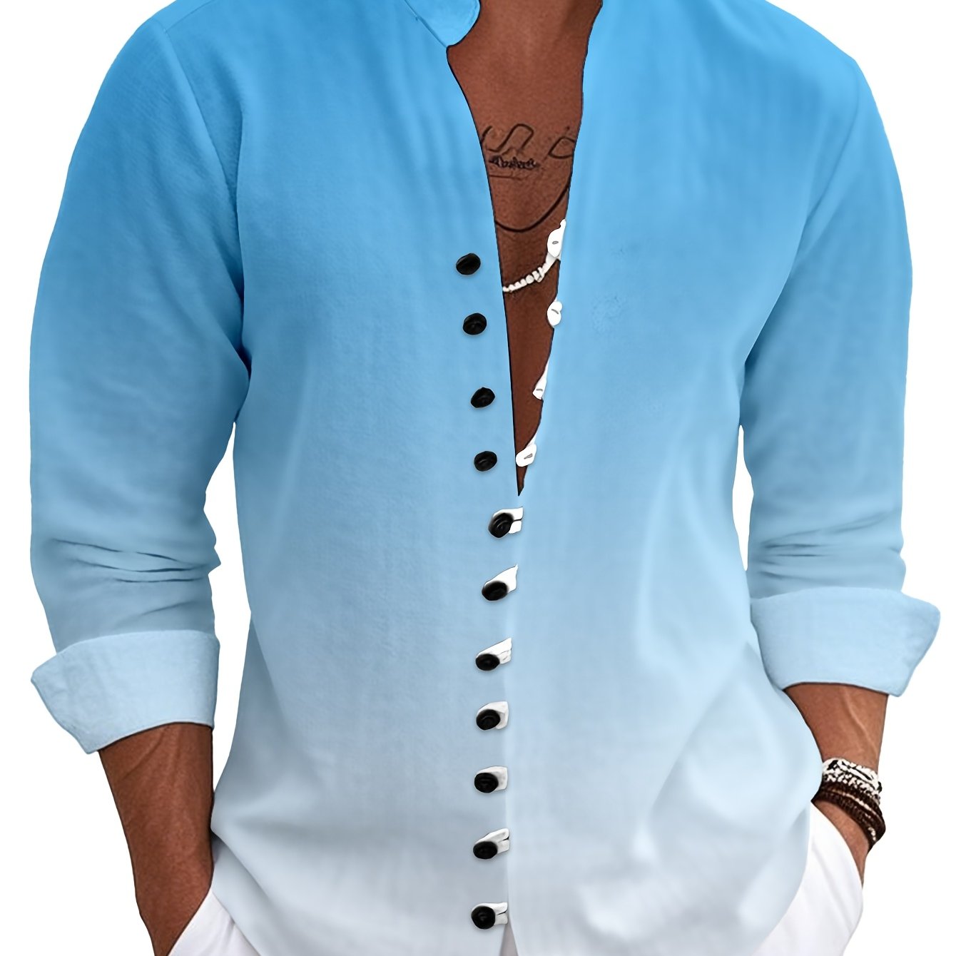 E-shop Herrenmode 3D-Druck Hemd, Farbverlauf Muster Outdoor Casual Stehkragen Oberteil