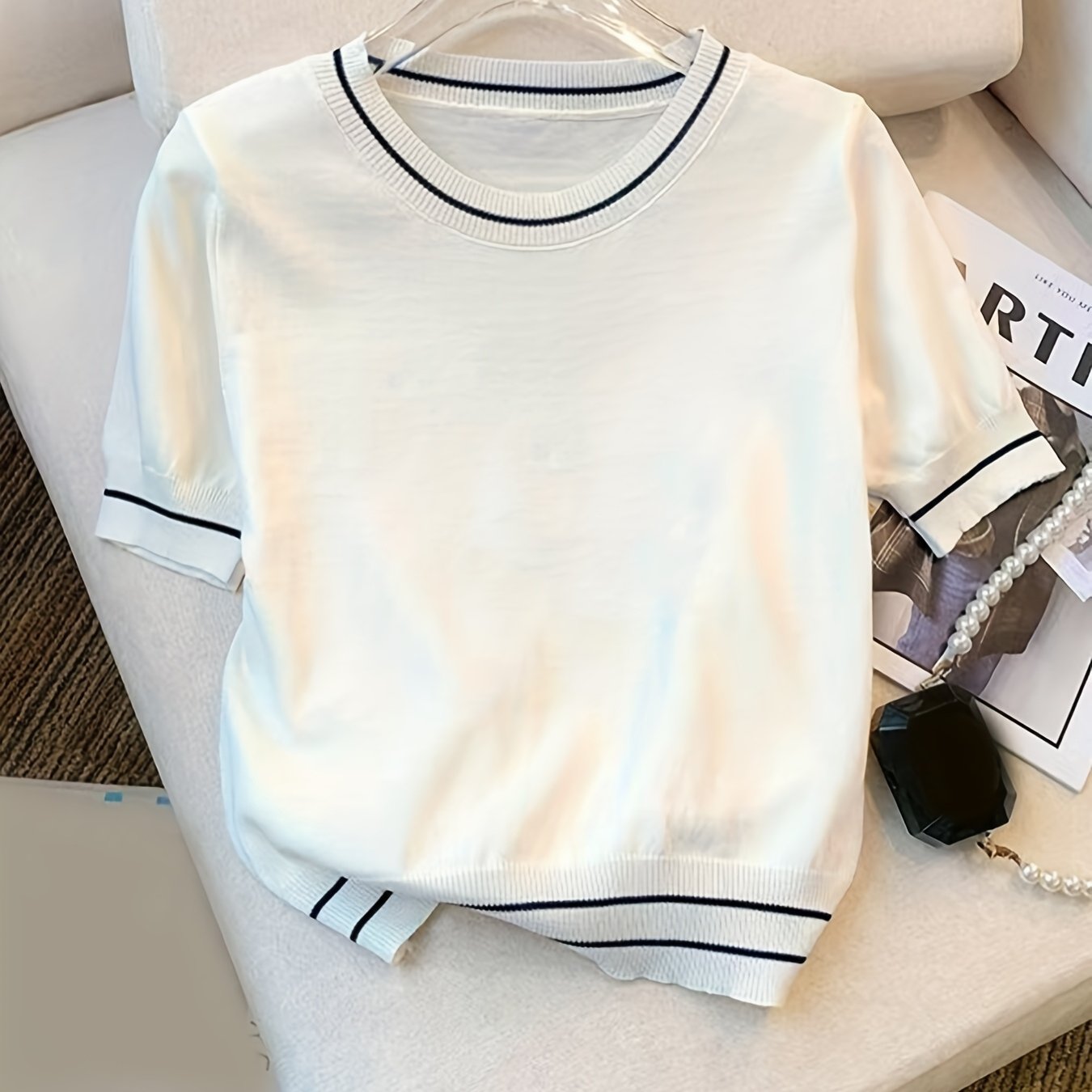 E-shop Neuer Pullover Einfarbig Kurzarm Casual Oberteil