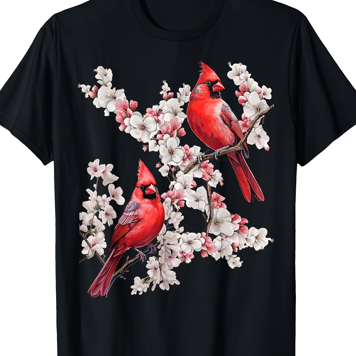 TEMU Men's & Women's Black Red Birds Scene T-shirt Vintage Streetwear Style Short Sleeve Round Neck Tee With & Bird Graphic Comfortable Casual Top
