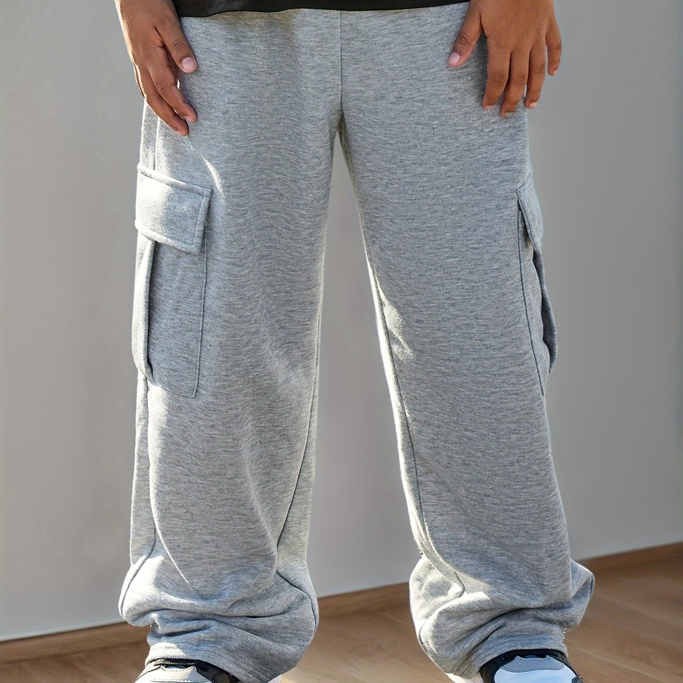 Image of Gray Casual Loose-fit Straight-leg Sports Pants For Boys, New Versatile Design, Perfect For Outdoor