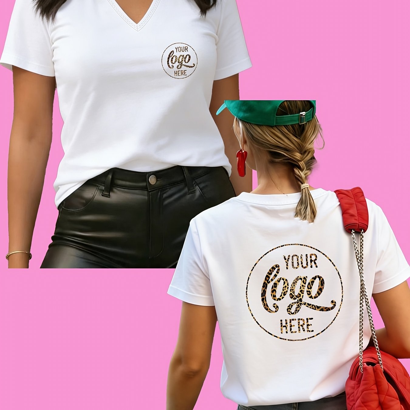 TEMU T-shirt Personnalisé pour Femme, Taille Standard, Imprimé 2D, Col en V, Manches Courtes, Coupe Ajustée, à la Déformation, Haut avec Logo