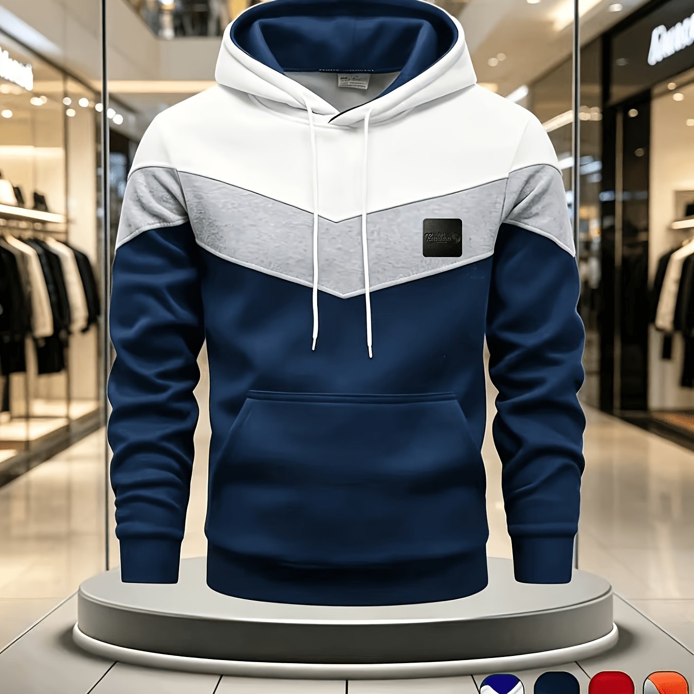 TEMU Men's Color-block Pullover Hoodie, V-stitched Long Sleeve Hooded Sweatshirt, With Kangaroo Pocket And Casual Drawstring Hoodie, Suitable For