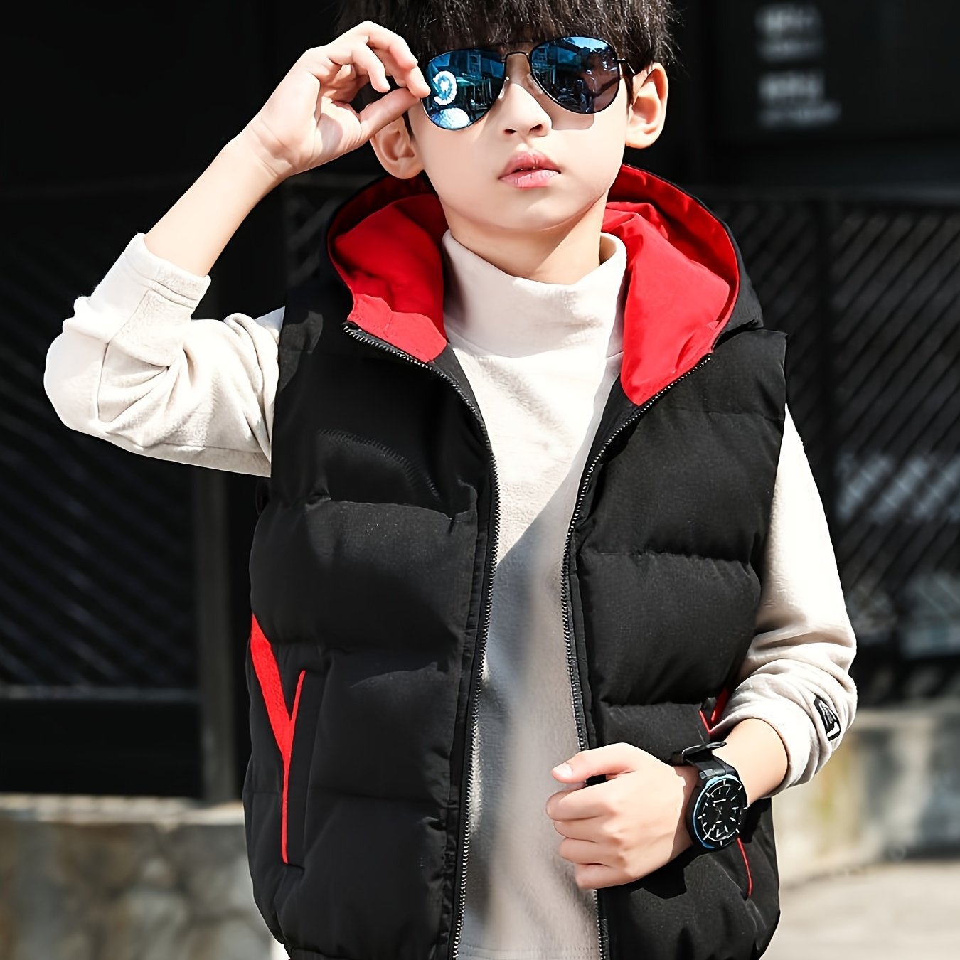 Boys' Vest, New Autumn/winter Collection, Thickened Hooded Vest For Middle And Older Kids, Winter Style Vest, 12-year-old Trendy Style