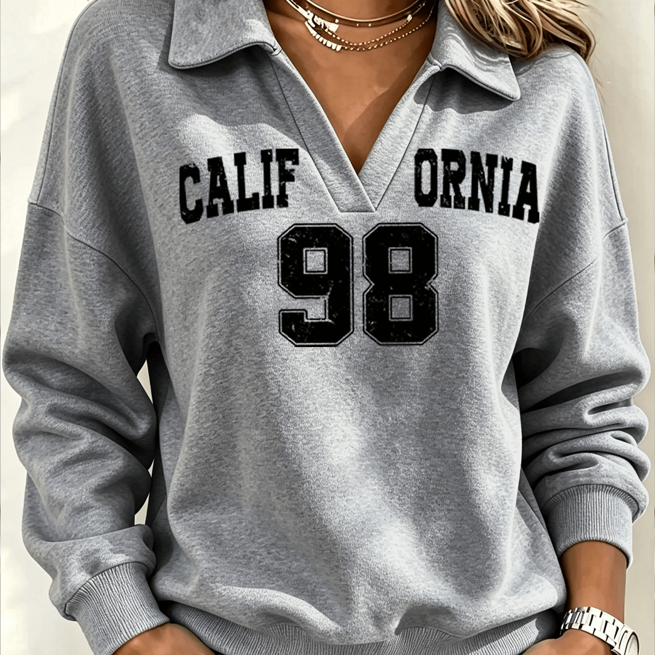 TEMU Art Letter Print Pattern Women's Lapel Shirt Sweatshirt - Y2k - Fashion Casual Athletic Long Sleeve Pullover Top For Autumn/winter Fleece-lined