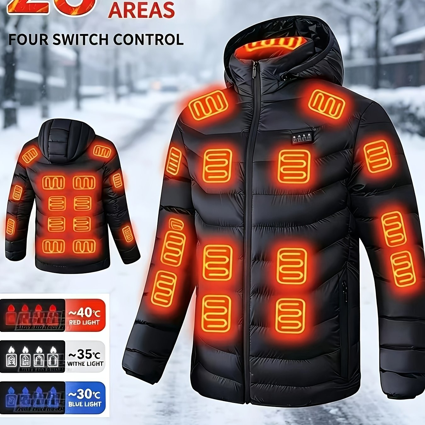 TEMU [ Obm] Smart Electric Heated Jacket 24-zone Temperature Heating Vest Cold Full Body Usb Heated Jacket Men's [power Bank Not Included]
