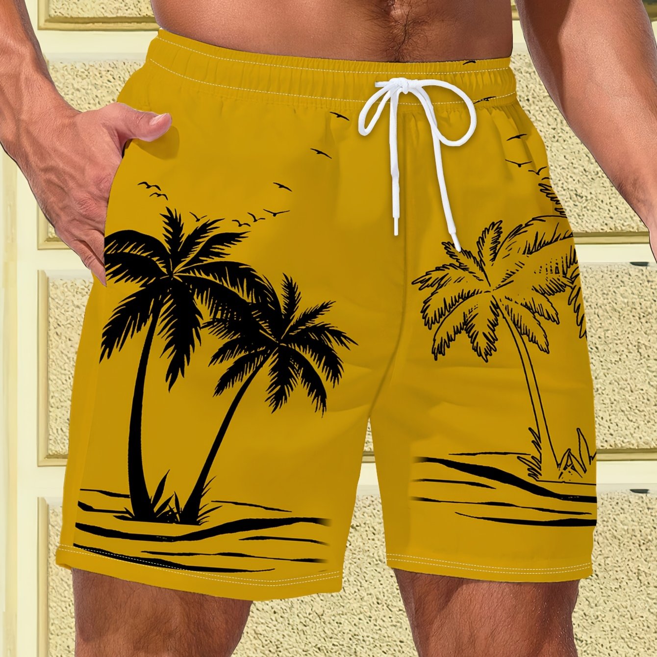 TEMU Black And - Minimalist Coconut Tree Pattern Comfortable Fashionable Shorts