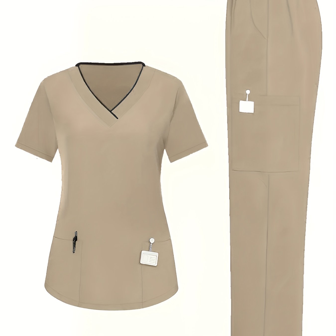 TEMU Women's V-neck Casual Uniform Set For Dental And Pet Hospitals, Including A Scrubs Outfit.