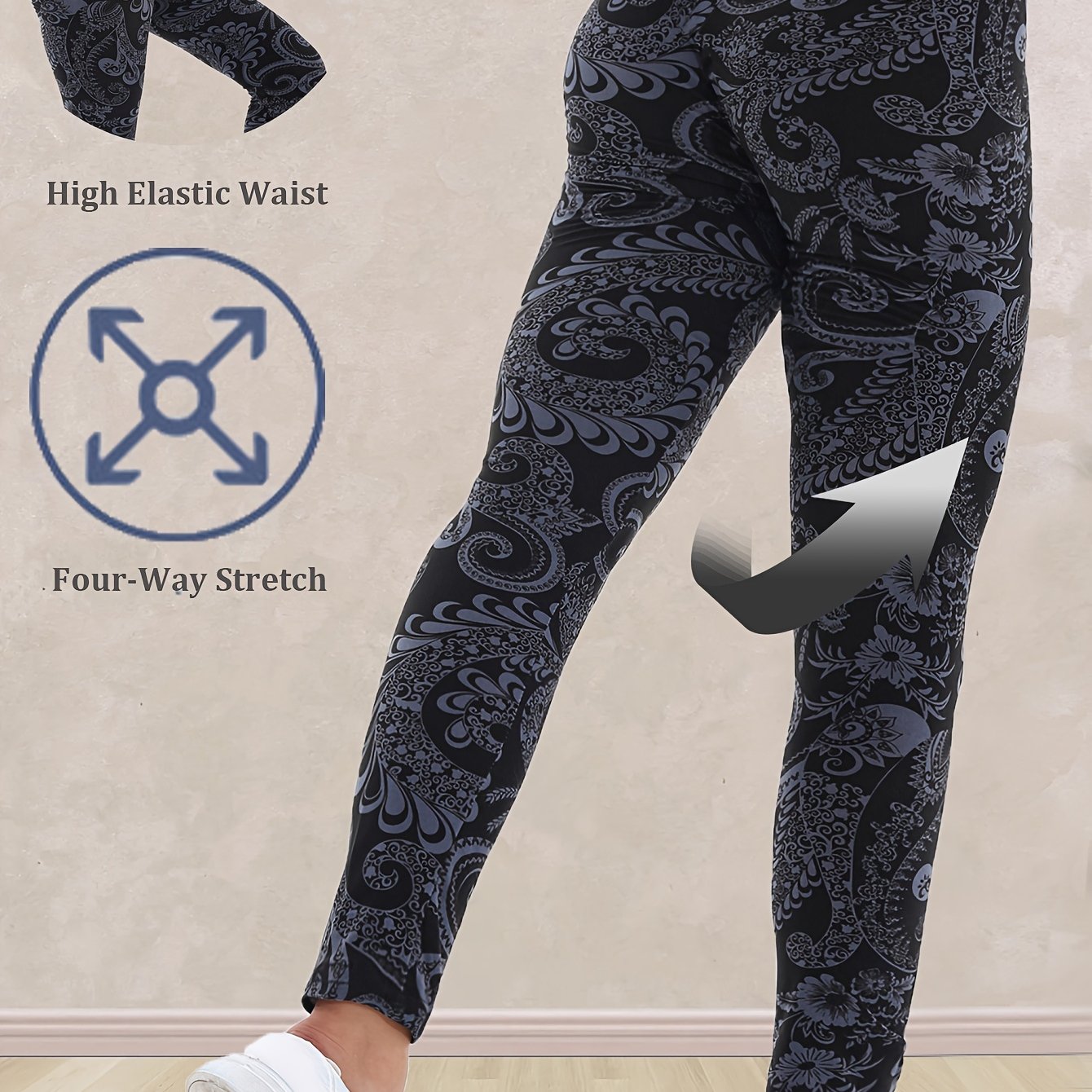 Plus Size - Plus Size - Women's Plus Size Black Leggings With High Elastic Waist, Soft And Breathable Pants, Ideal For And