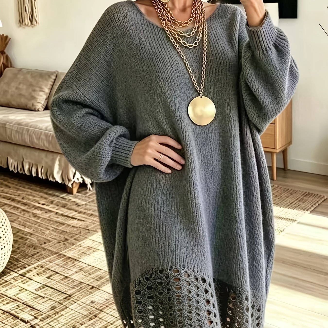 TEMU Plus Size - Women's Elegant Dress, Loose 's Elegant Dress, Suitable For Autumn And Winter, Soft Fabric Women's Sweater Dress, Suitable For Women