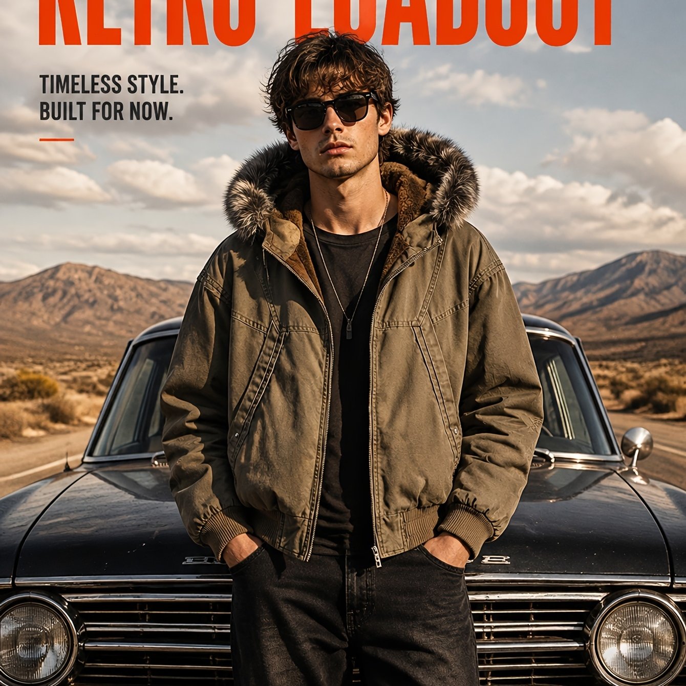 Image of Men's Hooded Jacket With Large Collar, Distressed Washed Pilot Jacket, Raglan Sleeves, Chest Diagonal Split, Side Pockets, Ribbed Cuffs And Hem, Padded For , Short Coat