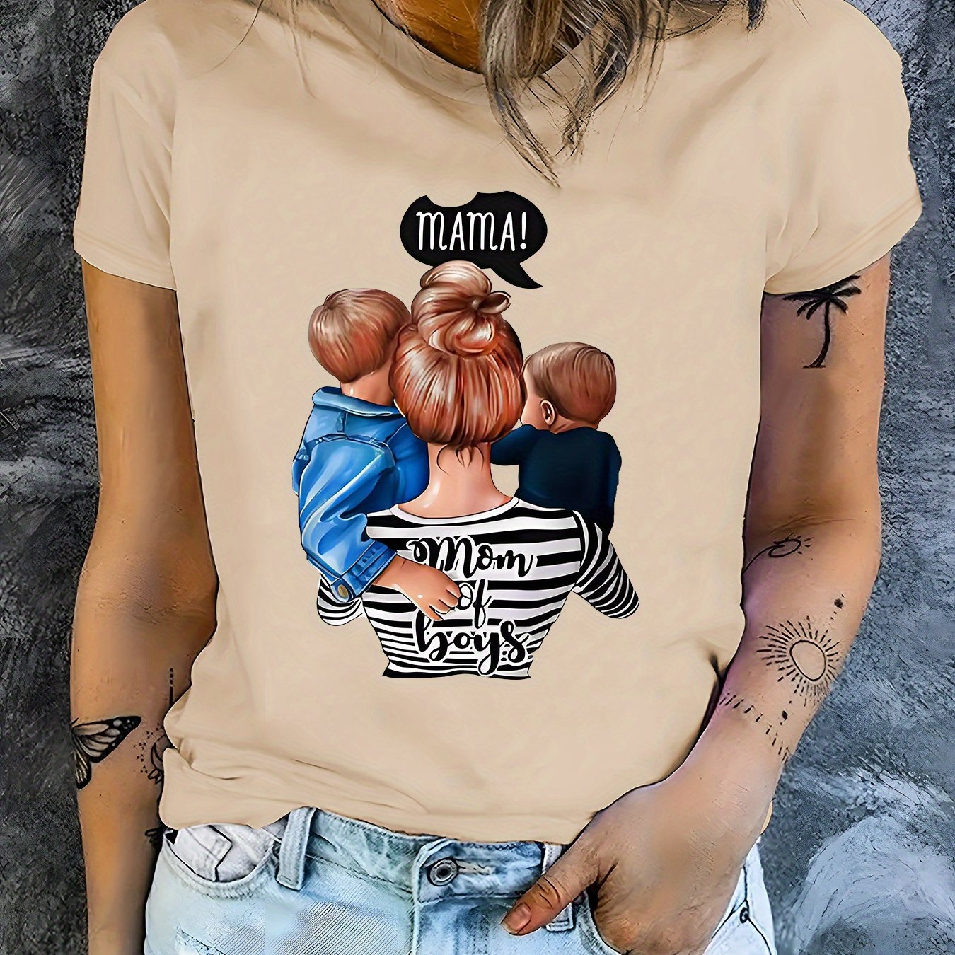TEMU Mother's Day Gift, Graphic Print T-shirt, Short Sleeve Crew Neck Casual Top For Summer & Spring, Women's Clothing