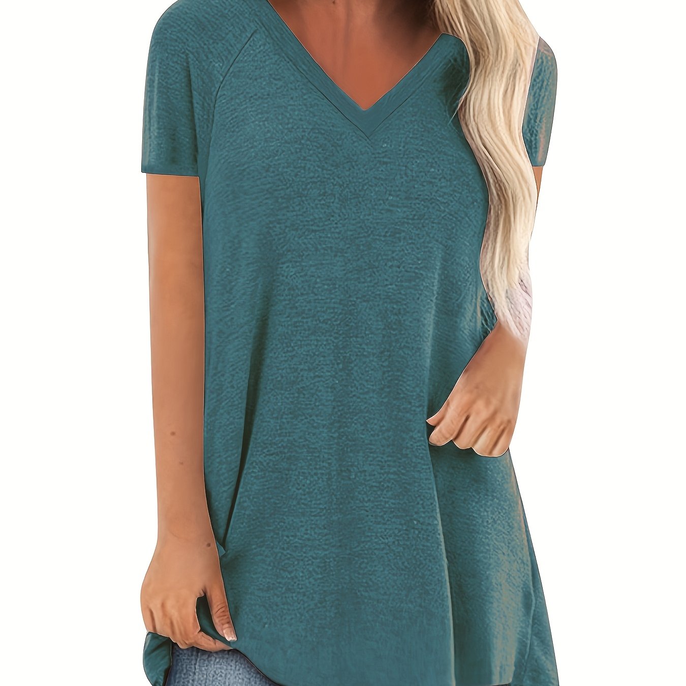 Image of Women' Color V-neck Short Sleeve T-shirt