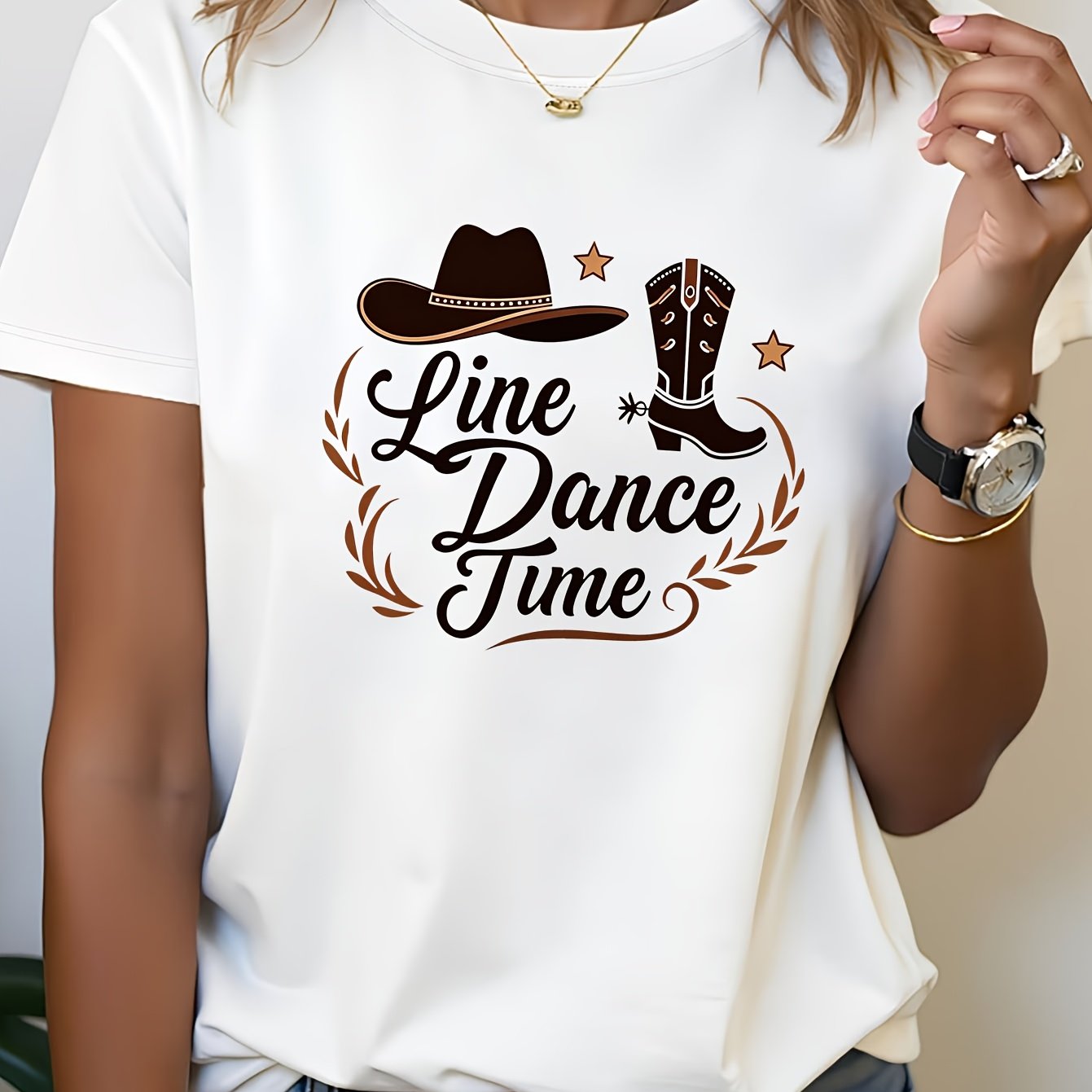 TEMU Time Women's Western - Vintage Short-sleeve Top & Cowboy Hat Boots Suitable For Country Dance, Casual Wear, Parties, Travel, Spring/summer Daily