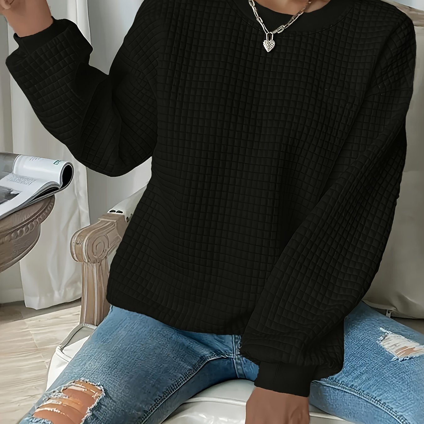 TEMU Plus Size - Plus Size - Plus Size Women's Waffle Sweatshirt